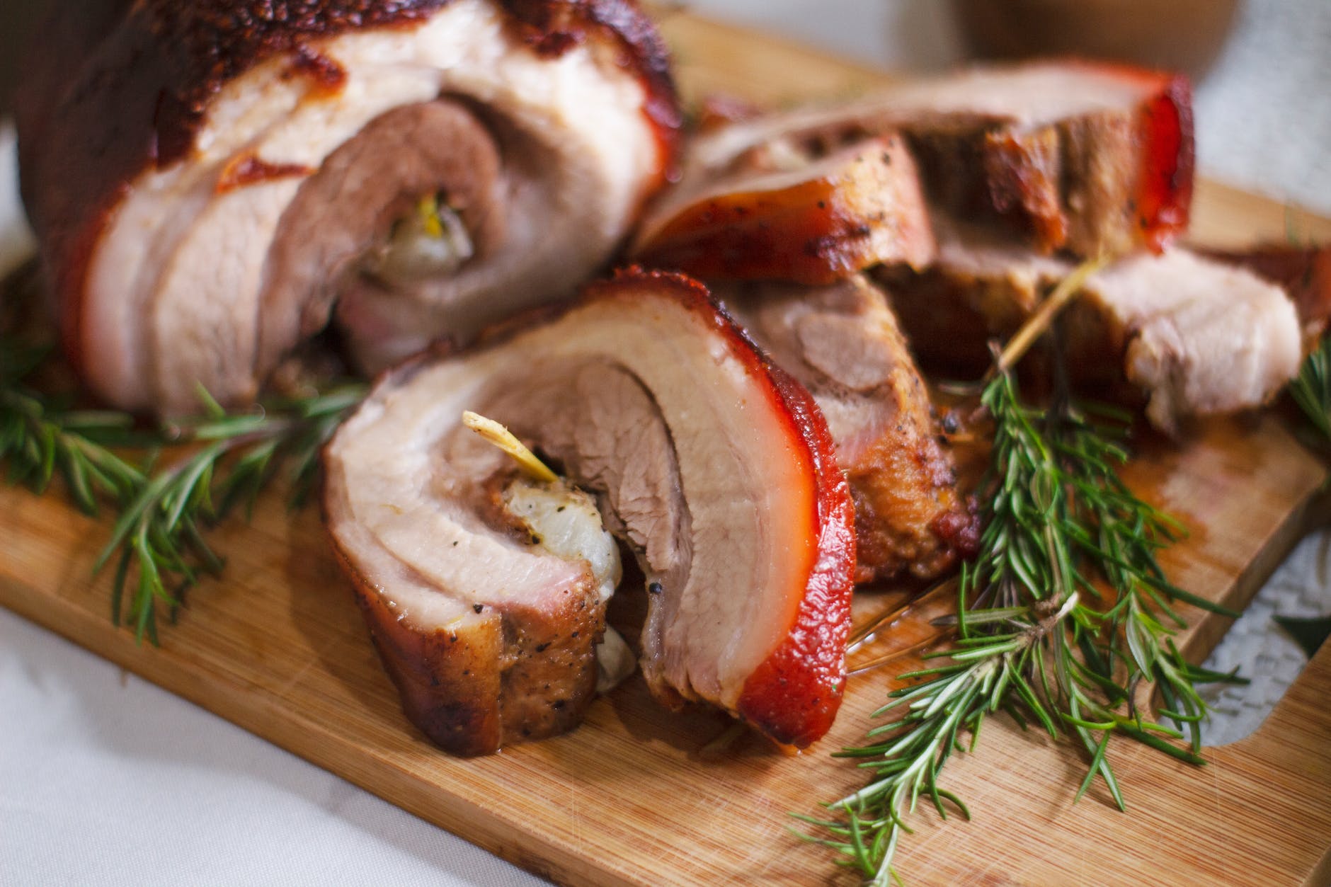 roasted porchetta in close up photography