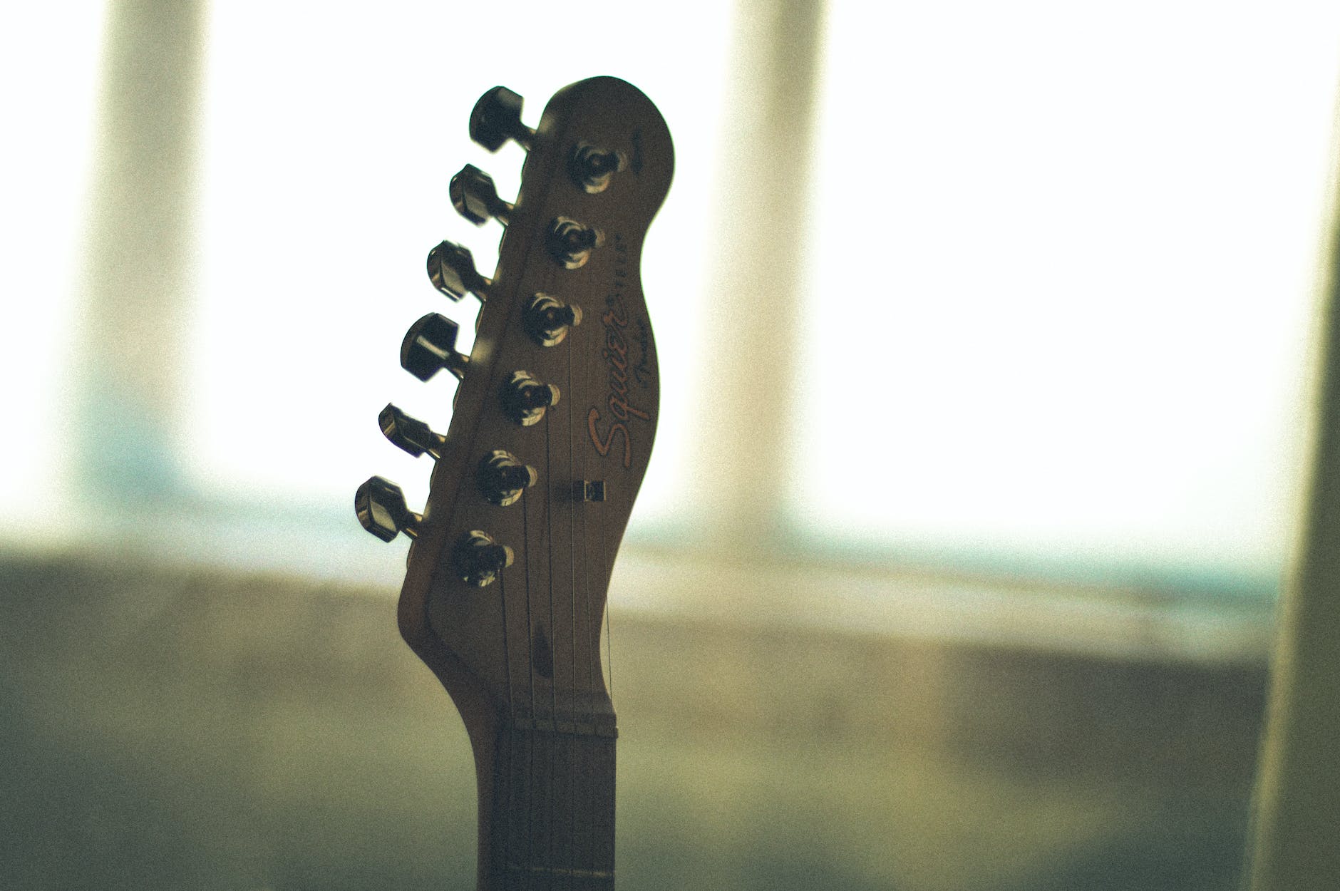 close up photography of guitar head stock